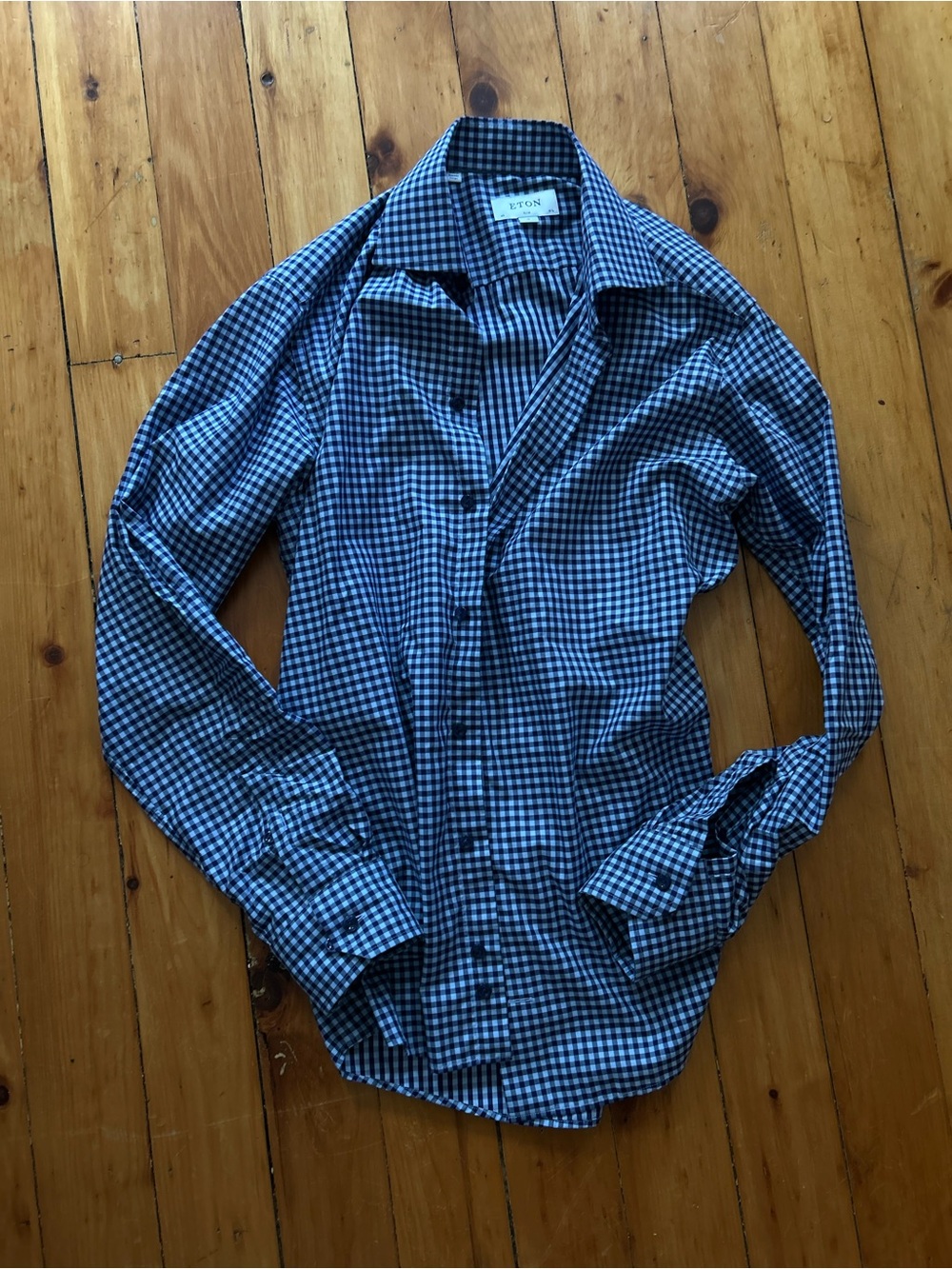 Eton slim checkered blue white shirt gingham medium long sleeve